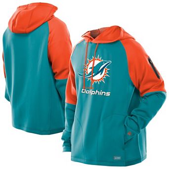 Men's New Era Aqua Miami Dolphins Combine Authentic Color Block Raglan Pullover Hoodie