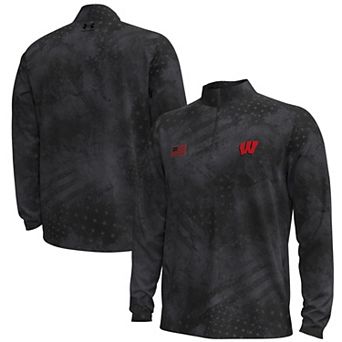 Men's Under Armour Black Wisconsin Badgers Freedom Collection ArmorFuse Half-Zip Top