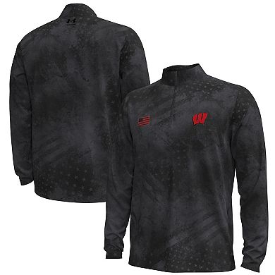 Men's Under Armour Black Wisconsin Badgers Freedom Collection ArmorFuse Half-Zip Top
