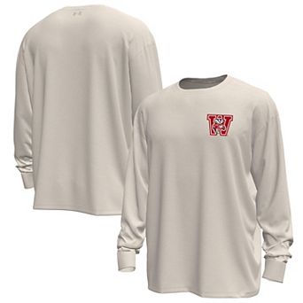 Men's Under Armour Cream Wisconsin Badgers Throwback Motion Heavyweight Long Sleeve T-Shirt