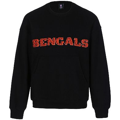 Women's Cuce Black Cincinnati Bengals Chenille Jeweled Sweatshirt