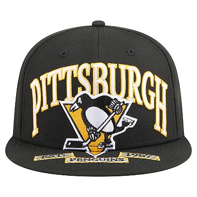 Men's New Era Black Pittsburgh Penguins Oversized Vintage Arch 59Fifty Fitted Hat