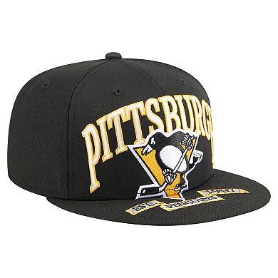Men's New Era Black Pittsburgh Penguins Oversized Vintage Arch 59Fifty Fitted Hat