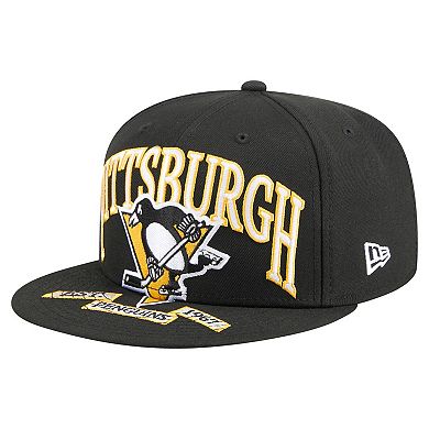 Men's New Era Black Pittsburgh Penguins Oversized Vintage Arch 59Fifty Fitted Hat