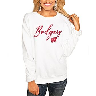 Women's White Wisconsin Badgers Win the Day Pullover Sweatshirt