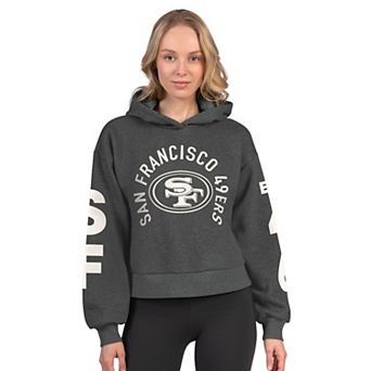 Women's Starter Heather Charcoal San Francisco 49ers Star Player Cropped Fleece Pullover Hoodie