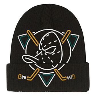 Youth Mitchell & Ness Black Anaheim Ducks Neon Line Lights Cuffed Knit Hat