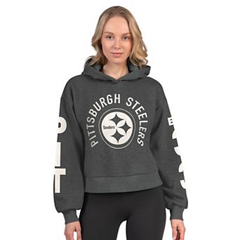 Women's Starter Heather Charcoal Pittsburgh Steelers Star Player Cropped Fleece Pullover Hoodie