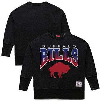 Women's Mitchell & Ness Black Buffalo Bills Delineate Mineral Wash Crewneck Sweatshirt