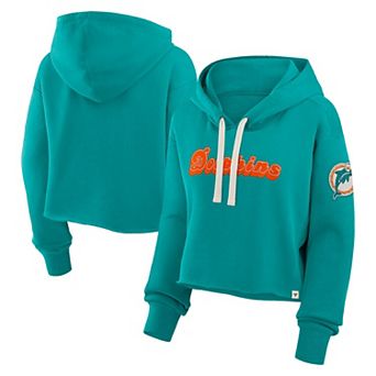 Women's Fanatics Aqua Miami Dolphins Oversized Hometown Heritage Cropped Hoodie