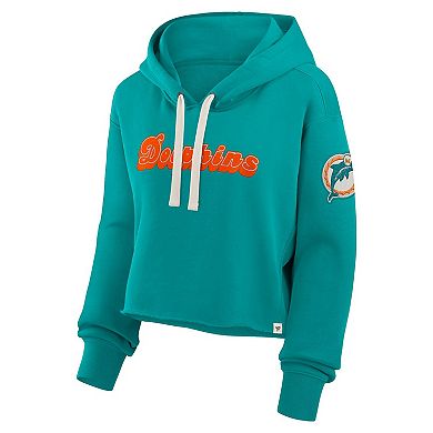 Women's Fanatics Aqua Miami Dolphins Oversized Hometown Heritage Cropped Hoodie