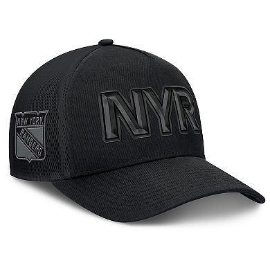 Men's Fanatics Black New York Rangers Authentic Pro Road Team Code Trucker Adjustable Hat