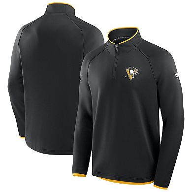 Men's Fanatics Black Pittsburgh Penguins Authentic Pro Rink Raglan Quarter-Zip Pullover