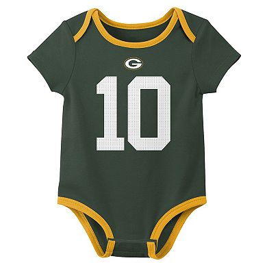 Newborn & Infant Nike Jordan Love Green Bay Packers Name & Number 3-Pack Bodysuit Set