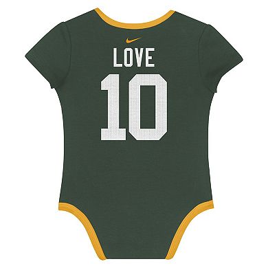 Newborn & Infant Nike Jordan Love Green Bay Packers Name & Number 3-Pack Bodysuit Set