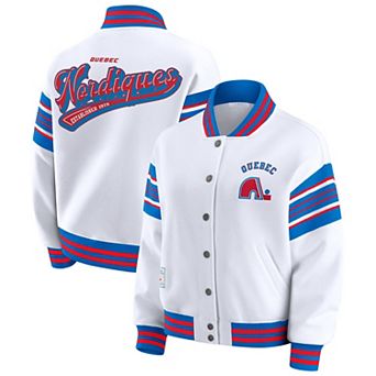 Women's WEAR by Erin Andrews White/Blue Quebec Nordiques Full-Snap Fleece Sweatshirt Jacket