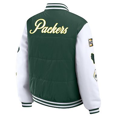 Women's WEAR by Erin Andrews Green Green Bay Packers Varsity Full-Snap Puffer Jacket