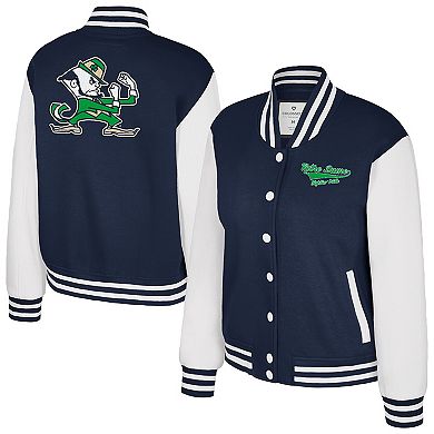 Women's Colosseum Navy Notre Dame Fighting Irish French Baguette Full Snap Fleece Jacket
