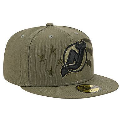 Men's New Era Olive New Jersey Devils Military Appreciation Flag 59FIFTY Fitted Hat