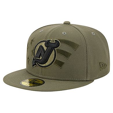 Men's New Era Olive New Jersey Devils Military Appreciation Flag 59FIFTY Fitted Hat