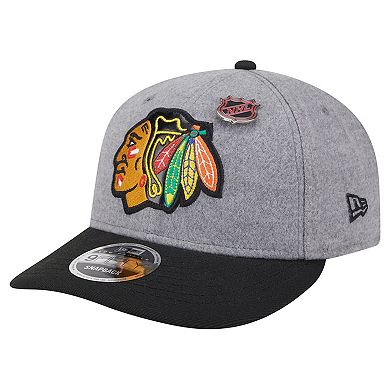 Men's New Era Gray/Black Chicago Blackhawks Wool Pin Low Profile 9FIFTY Snapback Hat