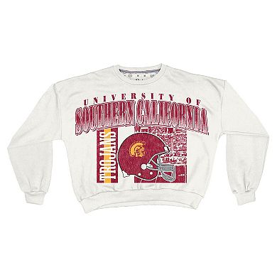 Women's Pressbox White USC Trojans Oversized Janice Retro Waist-Length Sweatshirt