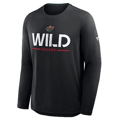 Men's Fanatics Black Minnesota Wild Authentic Pro Rink Tech Long Sleeve T-Shirt