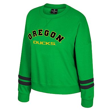 Women's Colosseum Green Oregon Ducks Splashy Crewneck Fleece Sweatshirt