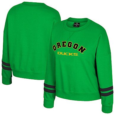 Women's Colosseum Green Oregon Ducks Splashy Crewneck Fleece Sweatshirt