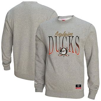 Women's Mitchell & Ness Heather Gray Anaheim Ducks Hockey Night Sweatshirt
