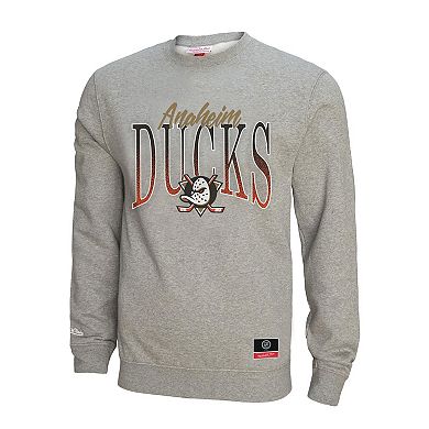 Women's Mitchell & Ness Heather Gray Anaheim Ducks Hockey Night Sweatshirt