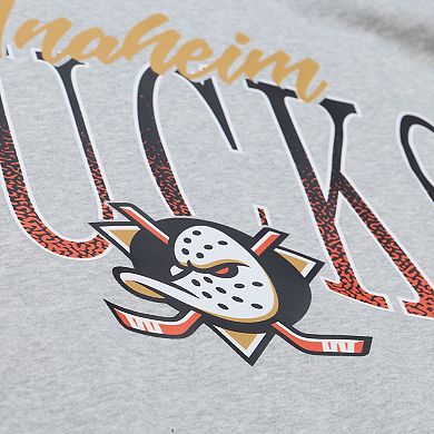 Women's Mitchell & Ness Heather Gray Anaheim Ducks Hockey Night Sweatshirt
