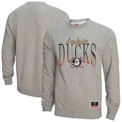 Women's Mitchell & Ness Heather Gray Anaheim Ducks Hockey Night Sweatshirt
