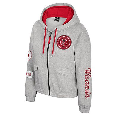 Women's Colosseum Gray Wisconsin Badgers Alfie Full-Zip Hoodie Jacket