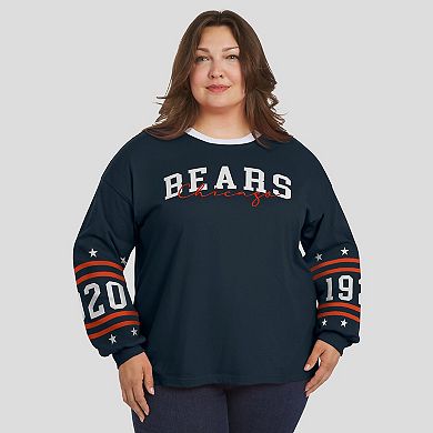 Women's WEAR by Erin Andrews Navy Chicago Bears Plus Size Sport Long-Sleeve T-Shirt