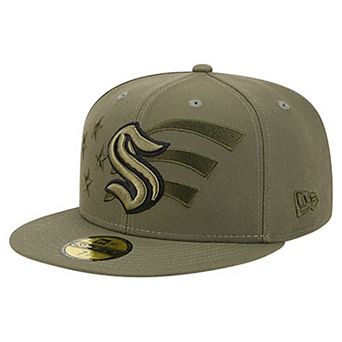 Men's New Era Olive Seattle Kraken Military Appreciation Flag 59FIFTY Fitted Hat