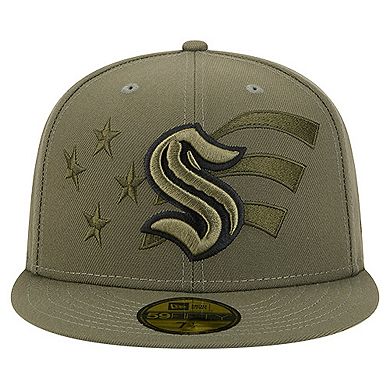 Men's New Era Olive Seattle Kraken Military Appreciation Flag 59FIFTY Fitted Hat
