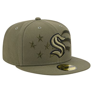 Men's New Era Olive Seattle Kraken Military Appreciation Flag 59FIFTY Fitted Hat