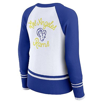 Women's WEAR by Erin Andrews White/Royal Los Angeles Rams Colorblock Raglan Sweater
