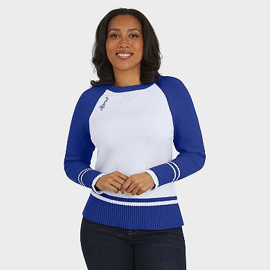 Women's WEAR by Erin Andrews White/Royal Los Angeles Rams Colorblock Raglan Sweater