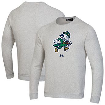 Men's Under Armour Gray Notre Dame Fighting Irish Leprechaun Rival Raglan Fleece Crew Neck Sweatshirt