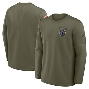 Men's Nike Olive Dallas Cowboys 2025 Salute to Service Sideline Coaches Therma-FIT Long Sleeve Shirt