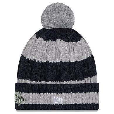 Women's New Era Wolf Gray Seattle Seahawks 2025 Rivalries Collection Braided Cuffed Knit Hat with Pom