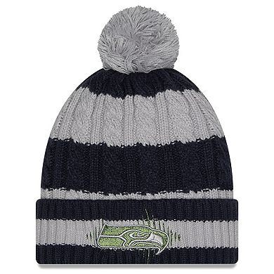 Women's New Era Wolf Gray Seattle Seahawks 2025 Rivalries Collection Braided Cuffed Knit Hat with Pom