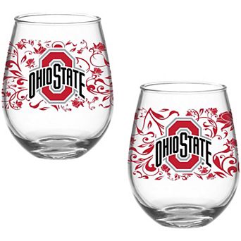 Ohio State Buckeyes Two-Pack 15oz. Floral Stemless Glass Set