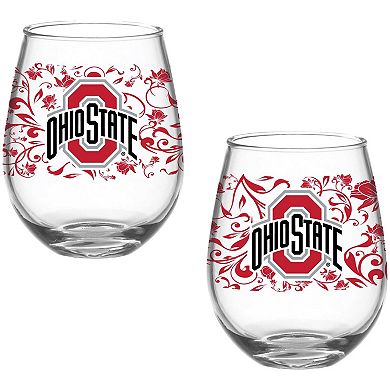 Ohio State Buckeyes Two-Pack 15oz. Floral Stemless Glass Set
