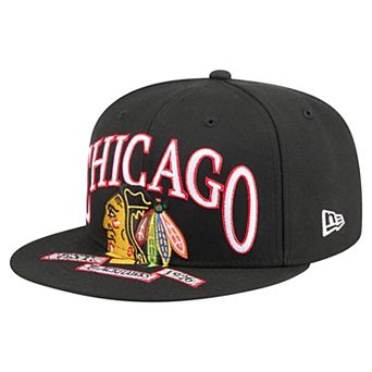 Men's New Era Black Chicago Blackhawks Oversized Vintage Arch 59Fifty Fitted Hat