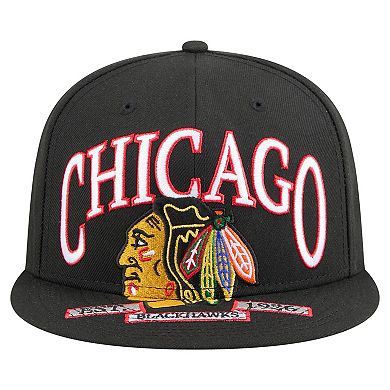 Men's New Era Black Chicago Blackhawks Oversized Vintage Arch 59Fifty Fitted Hat