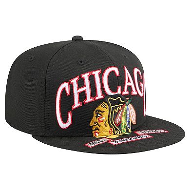 Men's New Era Black Chicago Blackhawks Oversized Vintage Arch 59Fifty Fitted Hat