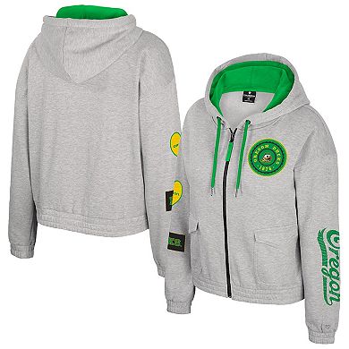 Women's Colosseum Gray Oregon Ducks Alfie Full-Zip Hoodie Jacket